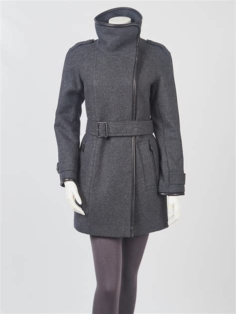 burberry brit leather trim waltford coat|Burberry Brit Waltford Charcoal Wool Blend Leather Trim Coat.